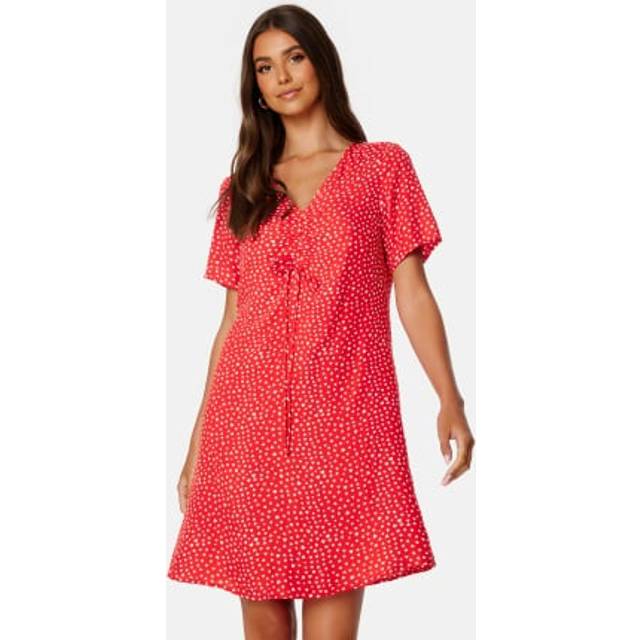 Pieces Nya SS V-Neck Short Dress Poppy Red AOP: Heart XS