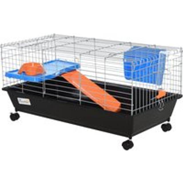 Pawhut Steel Small 2-tier Small Guinea Pigs Hutches W/ Accessories Blue/orange