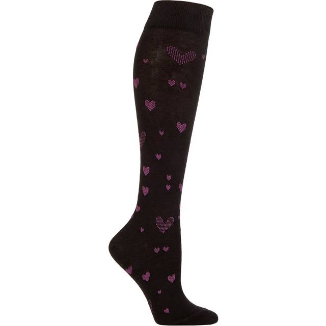 Women's 1 Pair SOCKSHOP IOMI FootNurse Patterned Cotton Diabetic Flight Socks Black / Pink Hearts 4-7