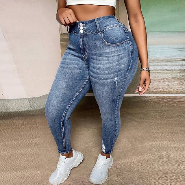 SHEIN Plus High Waist Ripped Skinny Jeans
