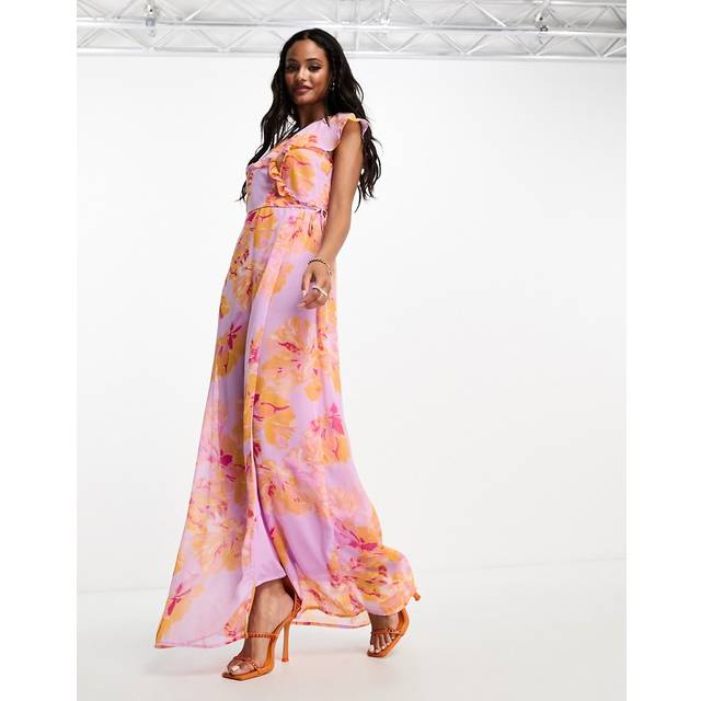Veromoda Purple / Orchid Bloom Hope Standard Fit V-Neck Long Dress - XL