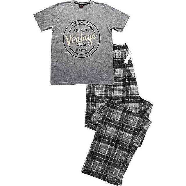 Mens Vintage Checked Pyjama Sets - Grey