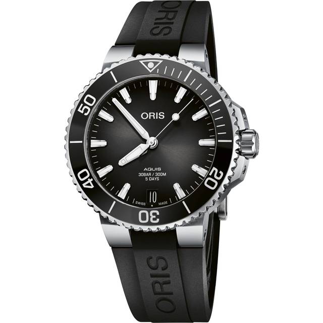 Oris Aquis Date armb�ndsur, sort urskive med gummirem, Cal. 400