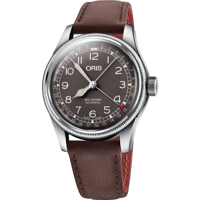 ORIS Big Crown Pointer Day armbåndsur, sort skive med brun læderrem - 40mm
