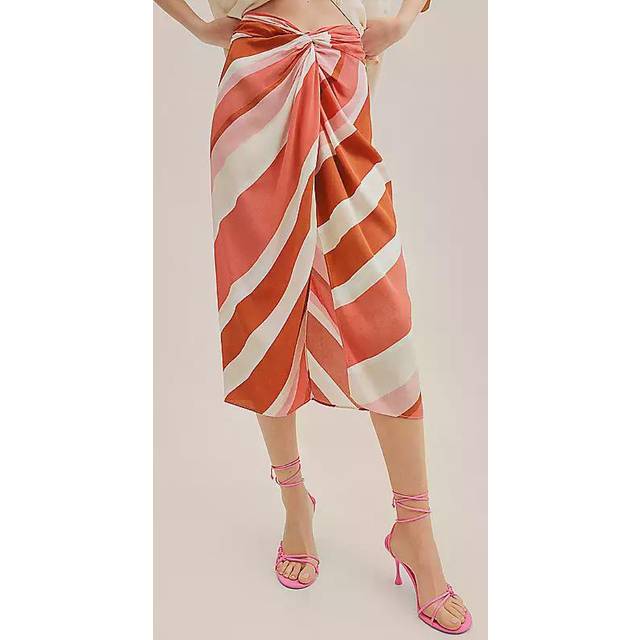 Mango Striped Knot Midi Skirt - Pink