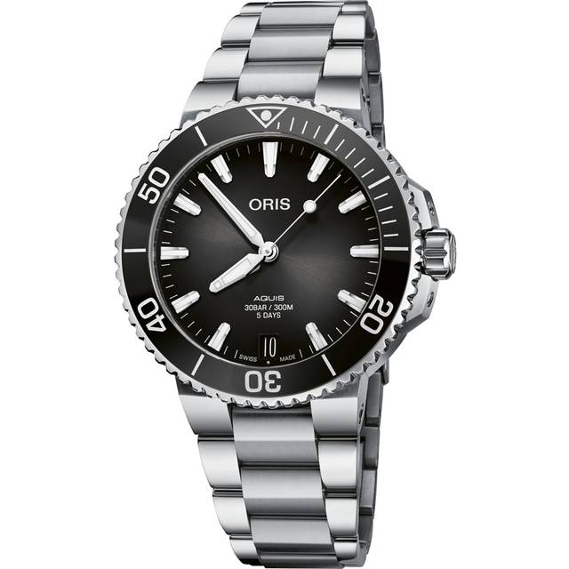 Oris Aquis Date armbåndsur, sort urskive med lænke, Cal. 400