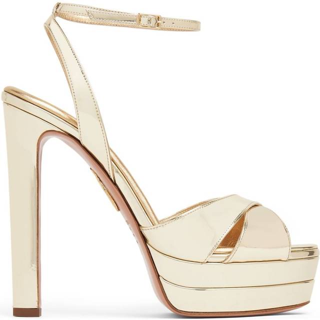 Aquazzura - Divine Plateau 130mm platform sandals - women - Patent Leather/Calf Leather/Calf Leather - 39 - Gold