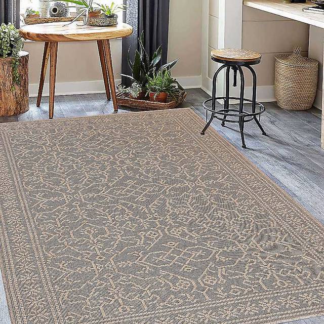 Washarug Washable Jute Rug 120x170cm Vintage Border, Brown