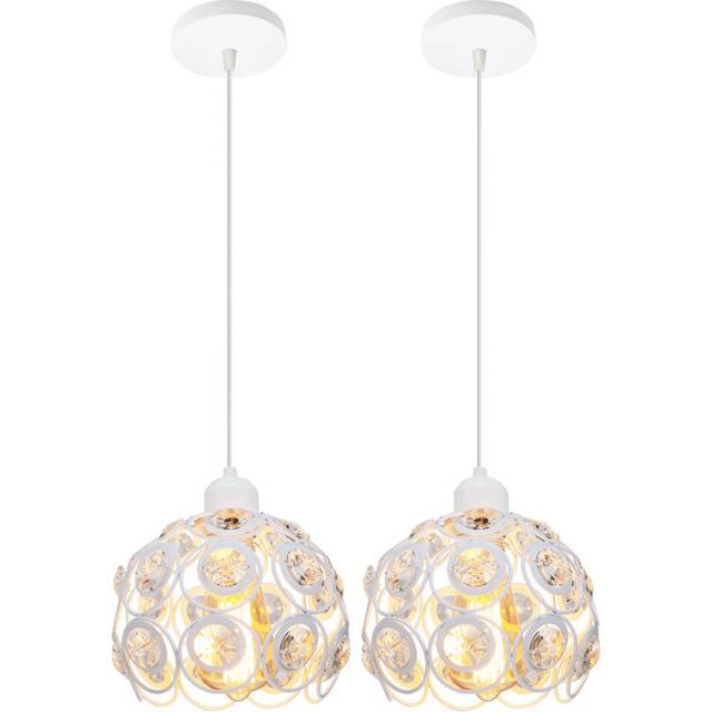 2 Piece Retro Classic Chandelier Modern Crystal Pendant Light Creative Metal Ceiling Lamp for Bedroom Bar Office White Ã20CM
