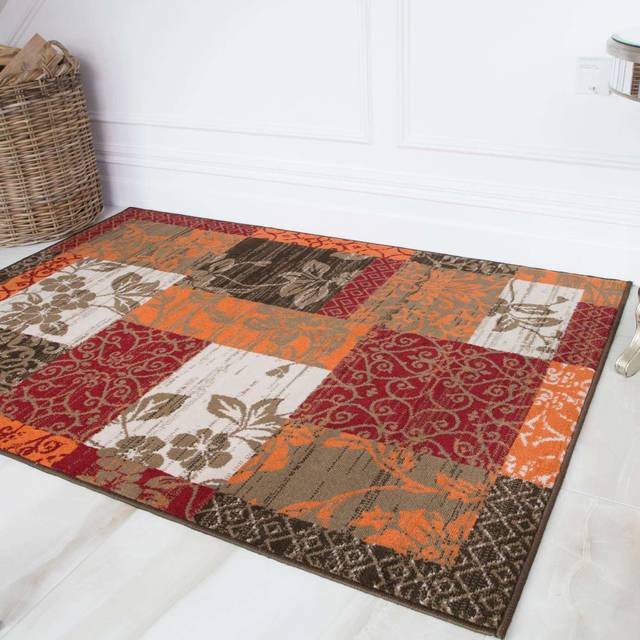Purple Grey Modern Patchwork Bedroom Rugs - Milan - 80cm x 150cm