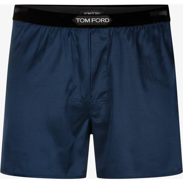 Tom Ford Mens Deep Ocean Branded Waistband Silk-blend Boxer M - DEEP OCEAN