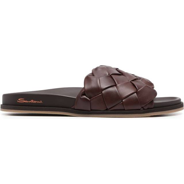 Santoni - interwoven-design leather slides - men - Calf Leather/Rubber/Calf Leather - 6 - Brown