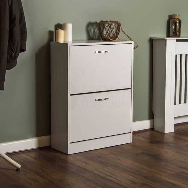2 Drawer Shoe Cabinet Hallway Storage Cupboard Stand, White