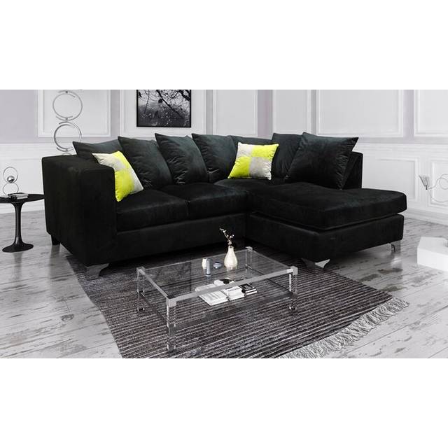 (Black, Right Hand Facing) Ella Plush Velvet Corner Sofa Range