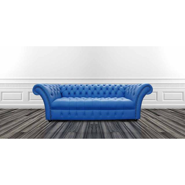 Chesterfield 3 Seater Buttoned Seat Deep Ultramarine Blue Leather Sofa Bespoke In Balmoral Style