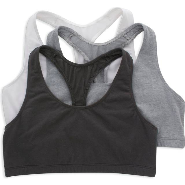 Hanes Women's Racerback Bralette Pack  Low Impact Sports Bra  Solid or Assorted  3-Pack  White/Concrete Heather/Black