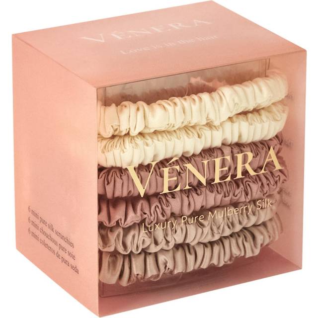 V?NERA Silk Scrunchies - 100% Pure 22 Momme Mulberry Silk Hair Ties (Pink-Cream-Caramel)
