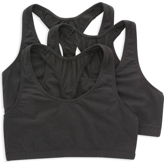Hanes Women's Racerback Bralette Pack  Low Impact Sports Bra  Solid or Assorted  3-Pack  Black/Black/Black