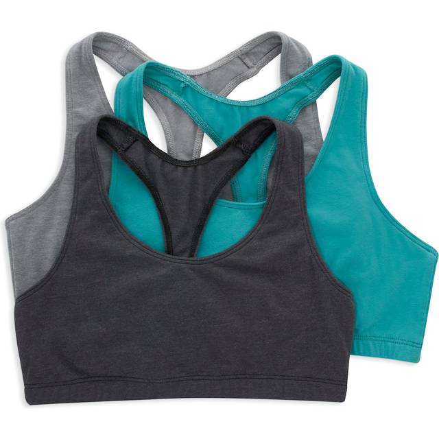 Hanes Women's Racerback Bralette Pack  Low Impact Sports Bra  Solid or Assorted  3-Pack  Concrete Heather/Isle Green/Sky Grey Heather