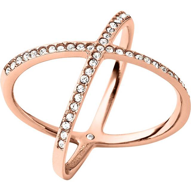 Michael Kors Stainless Steel and Pav? Crystal X Ring for Women  Size: 5  Color: Rose Gold (Model: MKJ4137791)