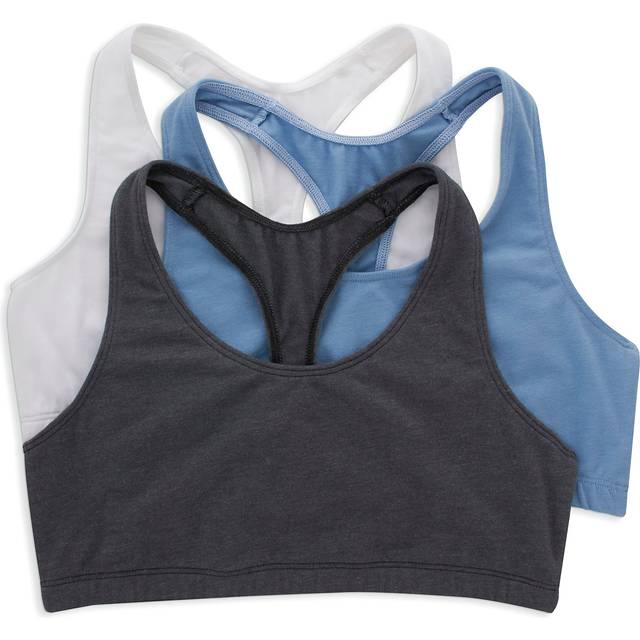 Hanes Women's Racerback Bralette Pack  Low Impact Sports Bra  Solid or Assorted  3-Pack  White/Denim Jacket/Sky Grey Heather