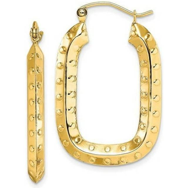 10K Yellow Gold Polished Textured Rectangle Hoop Earrings