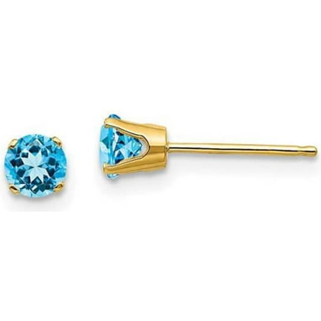 4 mm 14K Yellow Gold December & Blue Topaz Post Earrings, Pair