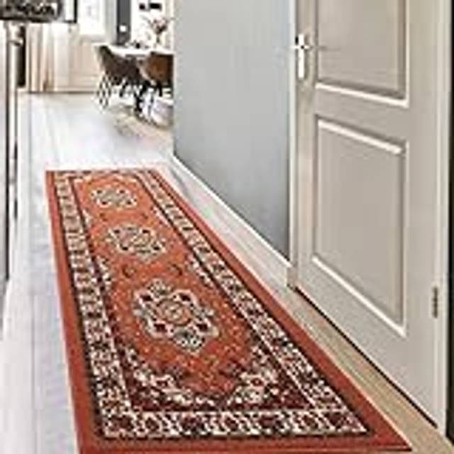 Antep Rugs Alfombras Oriental Traditional 2x7 Non-Skid Non-Slip Low Profile Pile Rubber Backing Indoor Runner Rugs Rust Brown  2 x 7