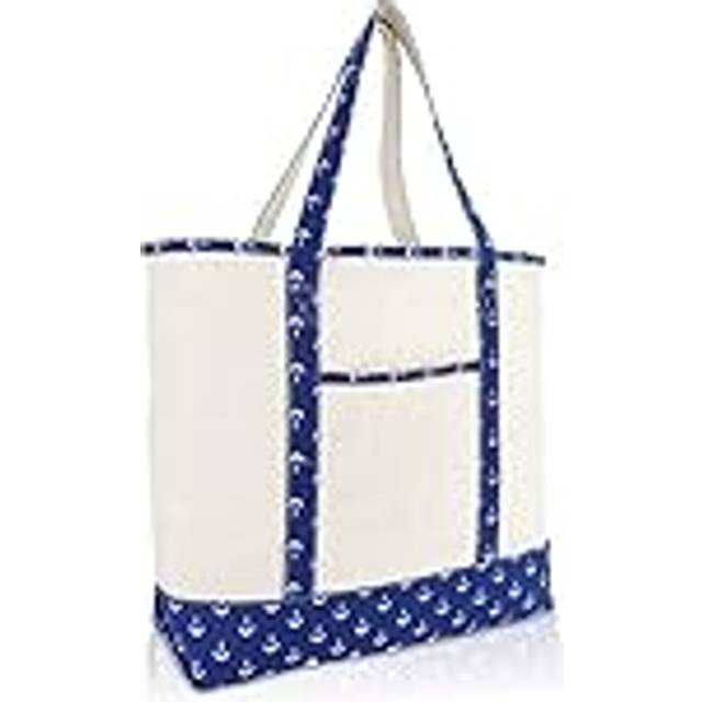 "DALIX 22"""" Shopping Tote Bag Heavy Cotton Canvas (Zippered) Navy Blue Anchor"