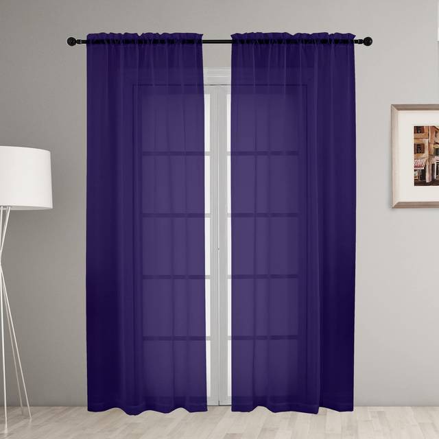 OVZME Bedroom Curtains 2 Panel Sets 84 Inch Length - Transparent Light Weight Soft Window Treatment Panels for Study Room/Living Room/Guest Room  Purp