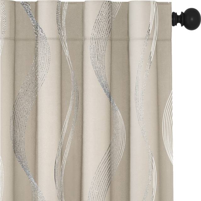 Deconovo Blackout Curtains 96 Inches Long  Living Room Curtains 95 Inch  Bedroom Curtains 2 Panel Sets  Kids Curtains Silver Wave Back Tab R