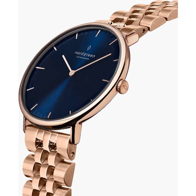 Nordgreen Minimimal Men's Thin Quartz Watch - 40mm Rose gold Case - Navy Dial - Rose gold Metal Strap