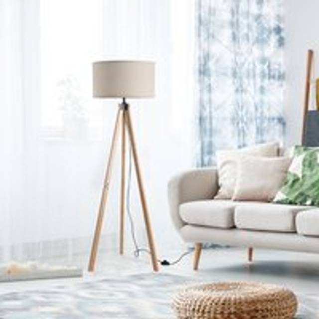 Homcom 5ft Elegant Wood Tripod Floor Lamp Free Standing E27 Bulb Lamp Versatile Use For Home Office - Beige