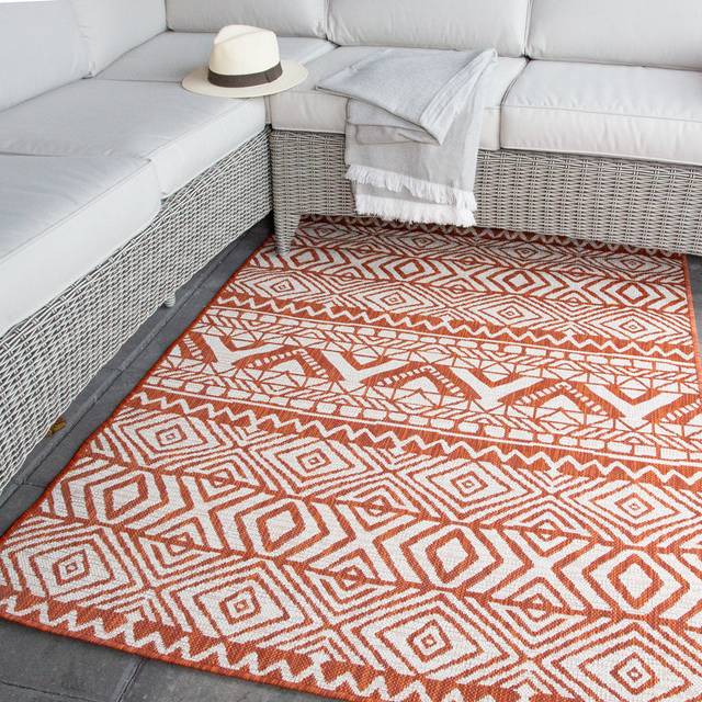 Dark Terra Flatweave Indoor Outdoor Rug - Ruskin - Habitat - 80cm x 150cm - Orange
