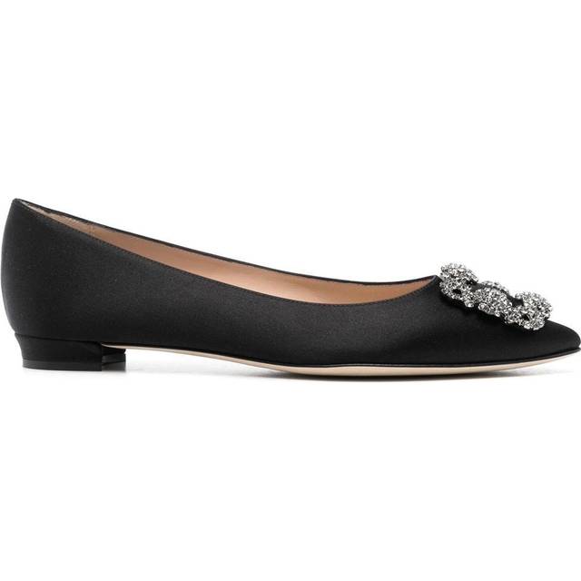 Manolo Blahnik - Hangisi flat ballerina shoes - women - Calf Leather/Calf Leather/Fabric/glass - 40 1/2 - Black