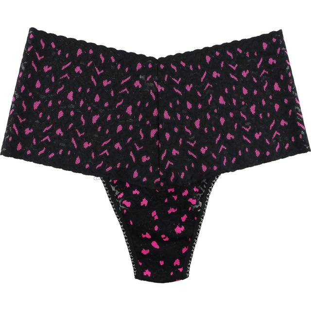 Hanky Panky Cross Dyed Leopard Retro Thong - Black/Pink - One Size