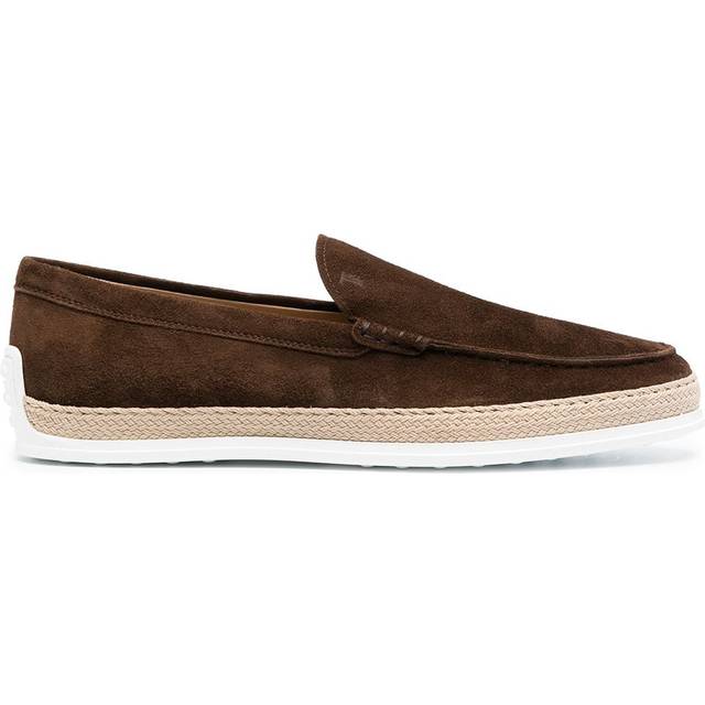 Tod's - almond-toe suede loafers - men - Calf Leather/Suede/Rubber/Raffia - 6 - Brown