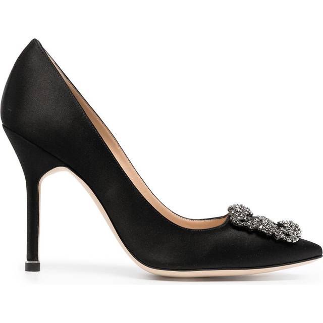 Manolo Blahnik - Hangisi 105mm jewel buckle pumps - women - Viscose/Silk/Goat Skin/Calf Leather - 37 - Black
