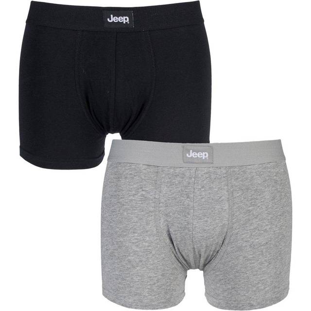 2 Pack Black / Grey Marl Cotton Plain Fitted Hipster Trunks Men's Extra Large - Jeep - Assorted