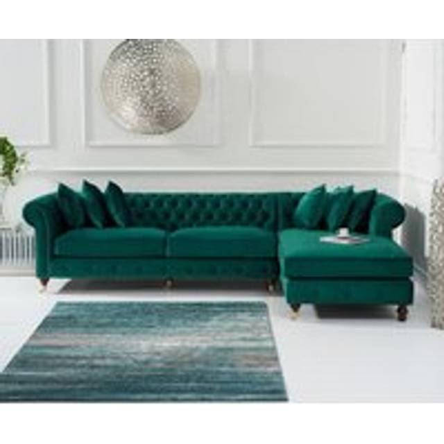 Chiswick Extra Large Green Velvet Right Facing Chesterfield Corner Chaise Sofa