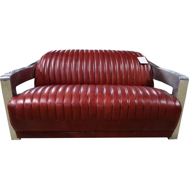 Aviator Handmade Vintage Retro 2 Seater Sofa Distressed Rouge Red Real Leather