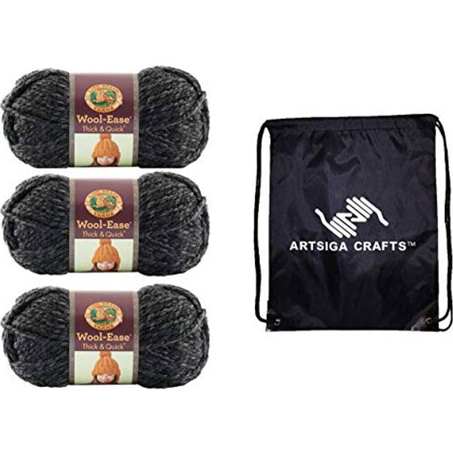 Lion Brand Wool Ease Thick & Quick Charcoal 640-149 (3-Skeins - Same Dye Lot) #6 S Bulky Acrylic-Wool Yarn for Crocheting and Knitting with Project Ba