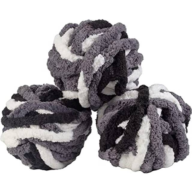 iDIY Chunky Yarn 3 Pack Skeins (72 Yards)-Tie Dye (Black  White  Grey)-Fluffy Chenille Yarn for Soft Throw & Baby Blankets  Arm Knitting  Crocheting &