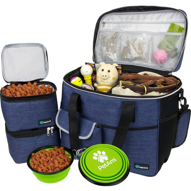 PetAmi Dog Travel Bag  Travel Pet Bag Organizer  Dog Food Travel Bag with Food Container and Bowls  Dog Travel Supplies Gift Accessories for Weekend C