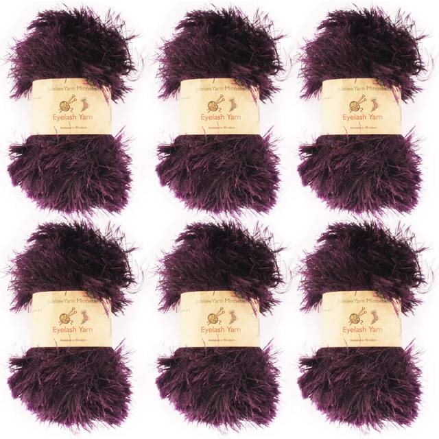 JubileeYarn Feather Whimsy Eyelash Yarn - 50g/Skein Fine Polyester Fur - Dark Purple - 6 Skeins