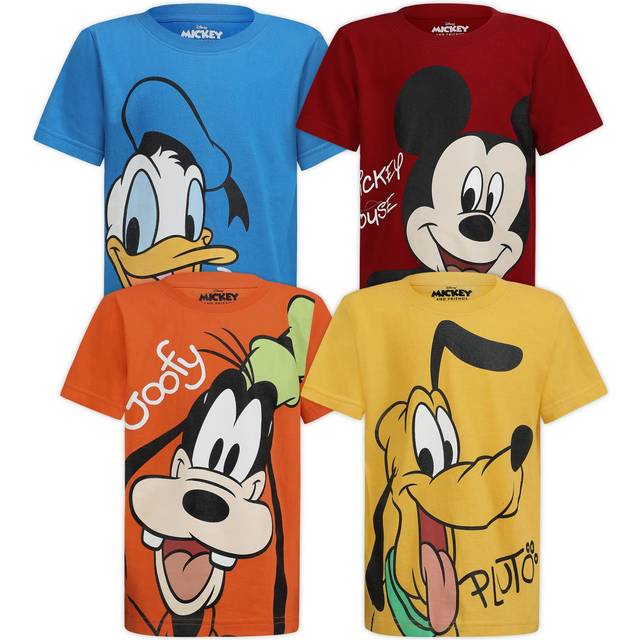 Disney Mickey Mouse and Friends Boys 4 Pack Short Sleeve Shirts for Toddlers and Little Kids  BlueRedYellowOrange