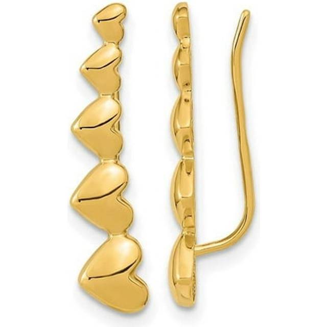 14K Yellow Gold Heart Polished Ear Climber Earrings