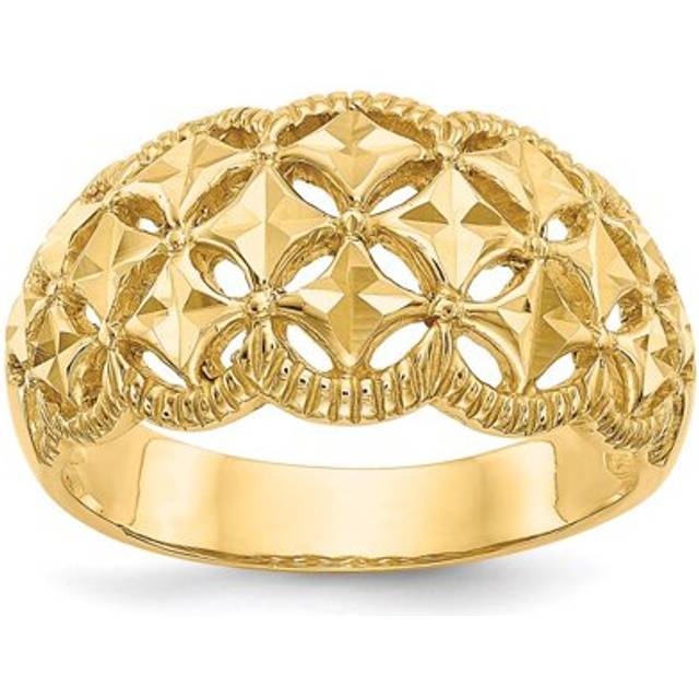 14K Yellow Gold Diamond-Cut Scalloped Edge Pattern Dome Ring - Size 7