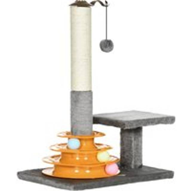 PawHut Cat Tree Tower Activity Center Climbing Stand Kitten House Furniture with Scratching Posts Toy abd Perch 56cm Grey Aosom UK