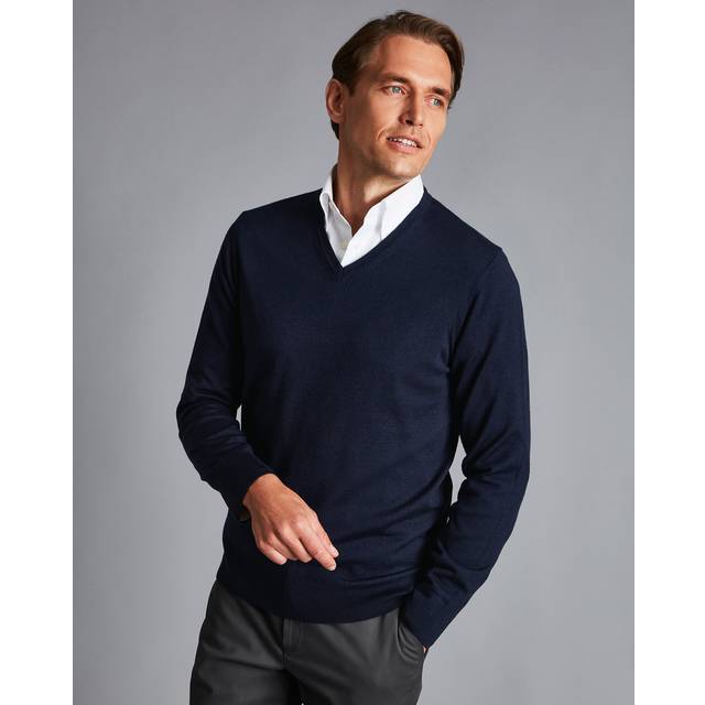 Charles Tyrwhitt Pure Merino V-Neck Jumper Navy